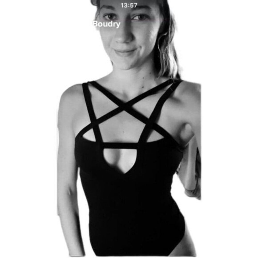 ⚡Women Black Hollow Out Low Chest Pentagram Bodysuit Gothic Dark Street Jumpsuit - Picture 9 of 9